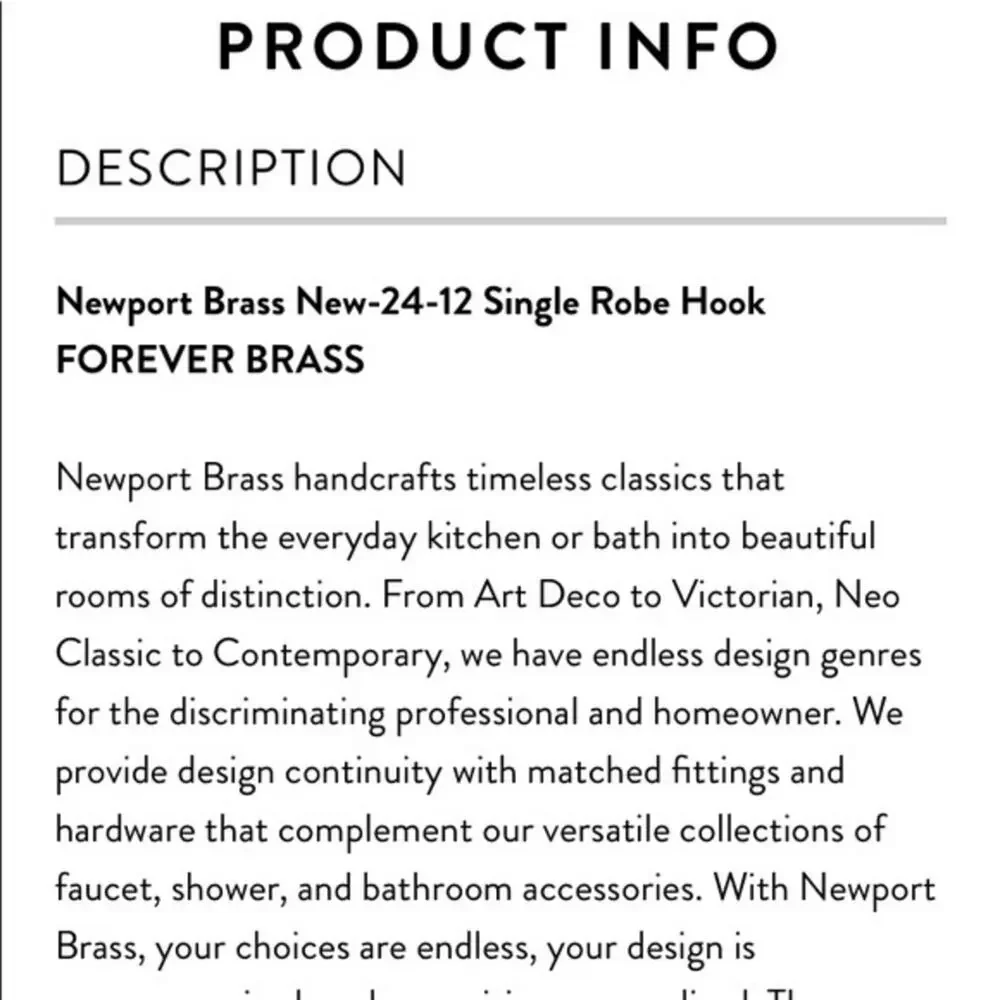 Garment Hook Newport Brass 24-12/03N Polished Brass, Uncoated - Metropole Brass